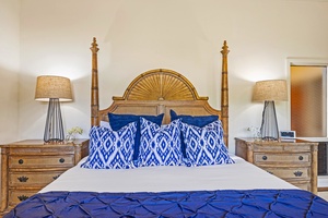 Sink into comfort in the elegant king bed at Kapalua Ridge 2321, complete with soft lighting.
