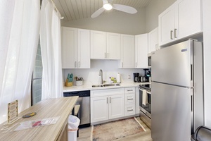 Full kitchen with essentials for easy at-home meals.