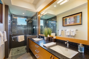 With double sinks and ample counter space, this bathroom makes sharing effortless.