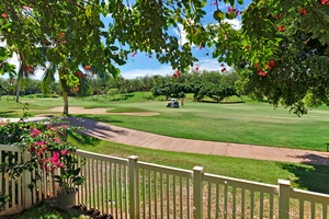 A lovely view of the manicured golf course from the condo.