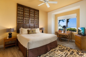 The Primary Bedroom has beautiful ocean views and a writing desk