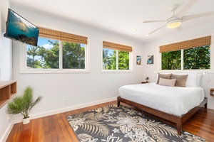 Bright and spacious with a king bed and windows on three sides for cool ocean breezes.