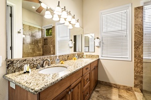 Guest bathroom with dual vanities