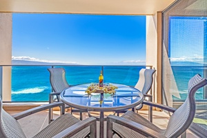 Enjoy panoramic Pacific views from the oceanfront balcony at Mahana 1118.