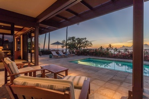 Alternate View of Primary Deck Lounge Seating at Sunset.