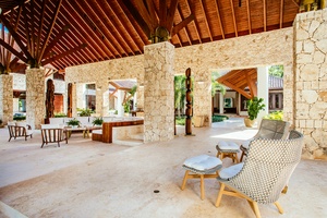 Expansive outdoor lounge area with stylish decor.