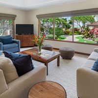 Living room overlooking a beautiful green garden