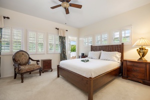 Rest peacefully in your elegant bedroom, where rich wood furnishings and soft natural light create a serene retreat.