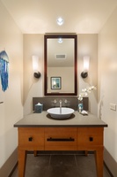 Full bathroom with a single vanity.