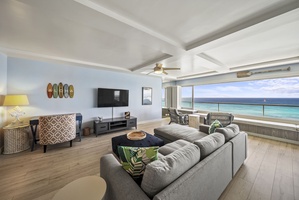 Sink into plush seating while crystal-clear turquoise waters stretch endlessly before you in your oceanfront sanctuary.