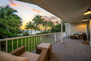 Covered lanai with ocean views, perfect for breezy mornings.