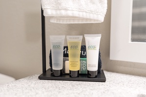 Eco-friendly bath amenities provided for your convenience.