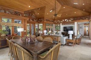 The island charm of the dining area with table for eight.