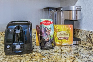 Royal Kahana 213 welcomes you with a well-stocked kitchen, including a coffee maker, toaster, and local goodies.