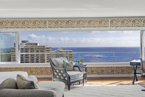 Stunning seating area with panoramic views of the sparkling ocean.