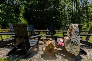 Firepit with fairy lights, perfect for a cozy nightly retreat