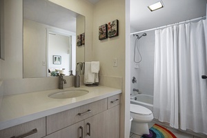 Both bathrooms have plenty of counter space.
