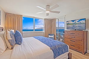 Wake to breathtaking ocean views from the bright and cozy bedroom at Royal Kahana 1010.