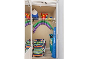 Closet at Hokulani 214 stocked with beach chairs, toys, and everything for ocean fun.