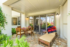 The lanai, perfect for outdoor dining and relaxing under the sun.