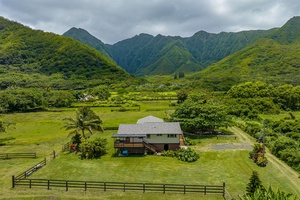 Aerial view of the large private lot with room to play