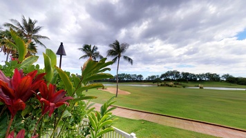 An island day with a view of the manicured golf course.