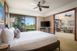 View from primary bedroom suite toward deck and bonus room.