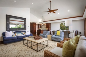 Lounge in the living area with comfy sofas and TV.