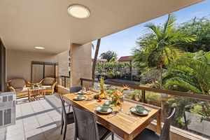 Balcony seating good for four for enjoying morning coffee or an evening breeze.