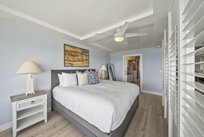 Sink into crisp white linens in your coastal-inspired bedroom.