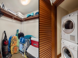 Store your beach gear and keep clothes fresh with dedicated storage space and full-size washer/dryer for ultimate convenience.