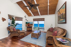 Bright, breezy living area with vaulted ceilings and stunning Pacific panoramas.