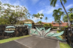 Artistic front gate at the entrance to Hale Pua