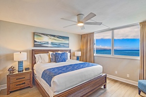 Wake up to breathtaking Pacific views from Royal Kahana 1010’s primary bedroom.