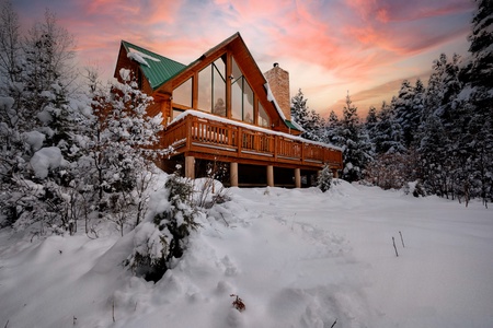 A gorgeous winter sunset looks good on this house