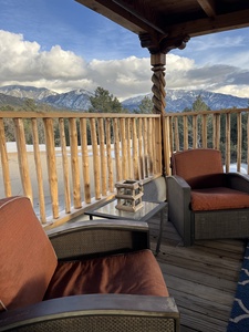 Relaxing balcony porch with a view of the Sangre de Cristos