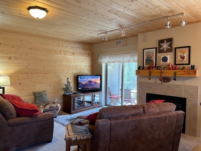 Living Area with Porch access and Fireplace