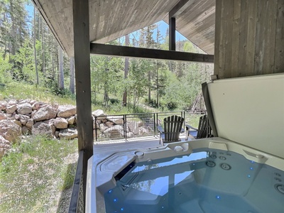 The view from the hot tub on the covered sitting deck off the living area on the main level