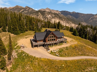 Aerial view of property with beehive basin