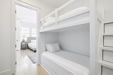 Your cozy built-in bunk beds offer comfort and privacy, with crisp linens and thoughtful design perfect for restful nights.