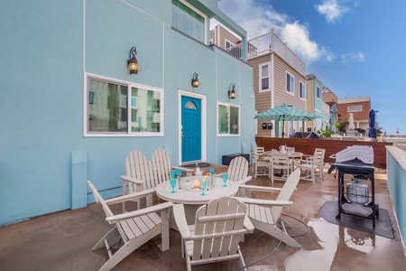 Spacious patio with a fire pit