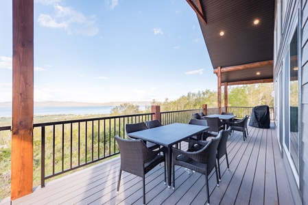 Shundahai Lodge-Deck with views of Bear Lake and seating area. (East)