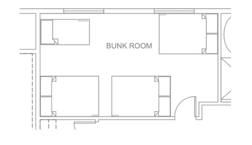 Bluffs at Blue Sage- Bedroom #2 sleeps 18 in custom built triple high bunk beds.  Twin over Twin over Twin (2) and Queen over Queen over Queen (2) with TV (Main Floor-North Center)