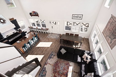 Cedar Farmhouse-Views of Family Room and Kitchen Area (Upstairs Landing)