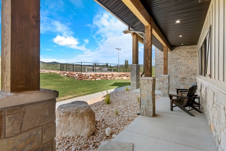 100 Acre Lodge-View of sports court from side entrance (West Side of home)