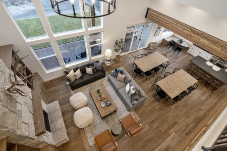 Black Timber Lodge-View of Living and Dining Area from Loft