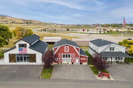 Cedar Farmhouse-(L to R) Pool House-Barn-Cedar Farmhouse