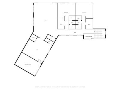 This detailed floor plan shows the layout with two bedrooms, multiple bathrooms, a loft, gym, and theater room—offering a clear view of your spacious vacation rental's layout.