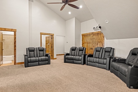 Settle into plush theater seating and enjoy your favorite movies in your own private screening room, complete with soaring ceilings and cozy ambiance.
