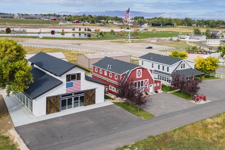 Aerial View (L to R) Pool House - Barn - Cedar Farmhouse